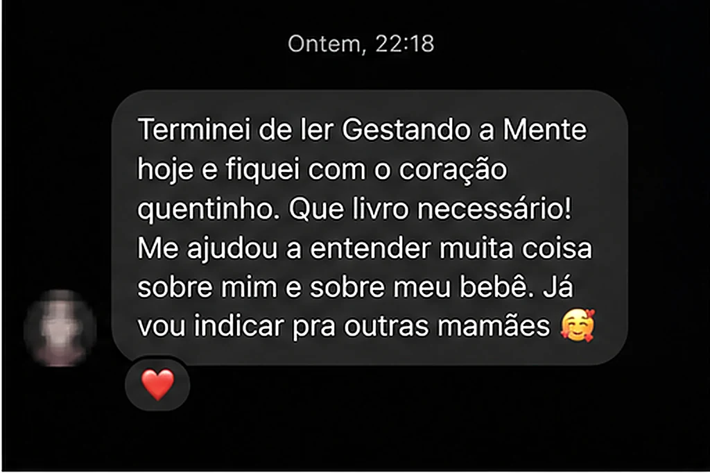 Print de conversa real no WhatsApp: leitora contando que terminou o livro Gestando a Mente