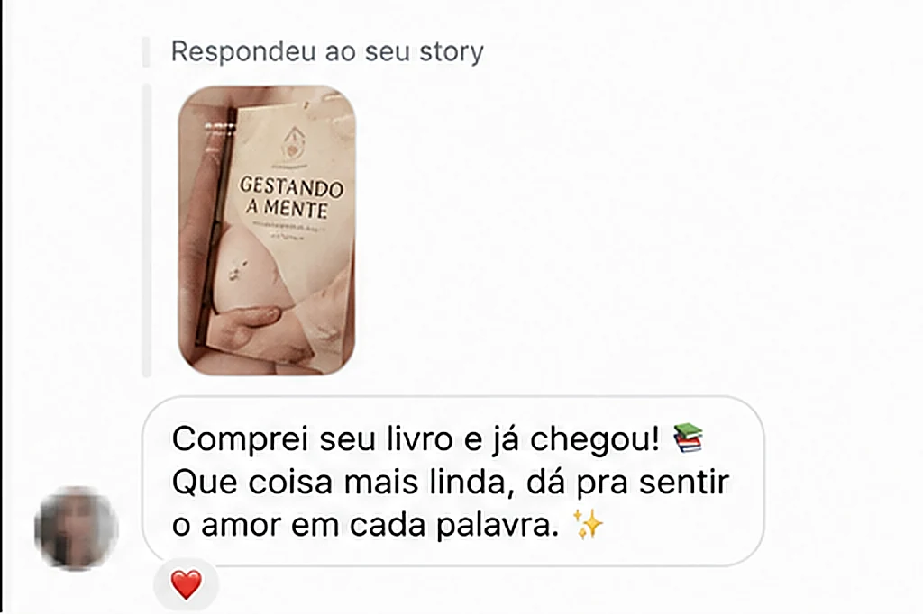 Resposta a story confirmando o recebimento do livro Gestando a Mente