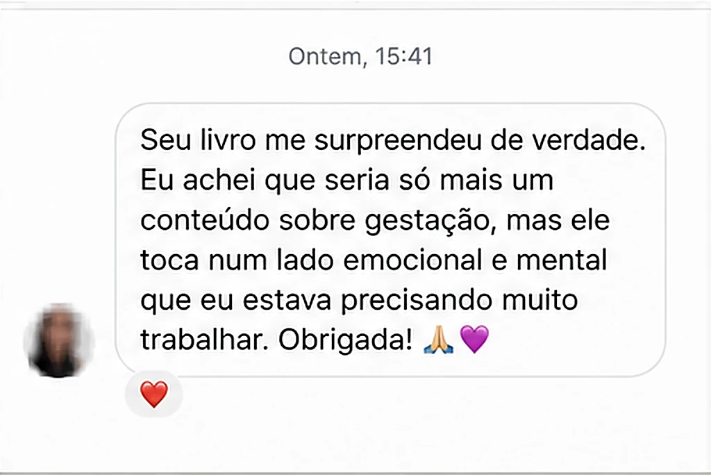 Print de conversa real no WhatsApp: leitora emocionada com o livro Gestando a Mente